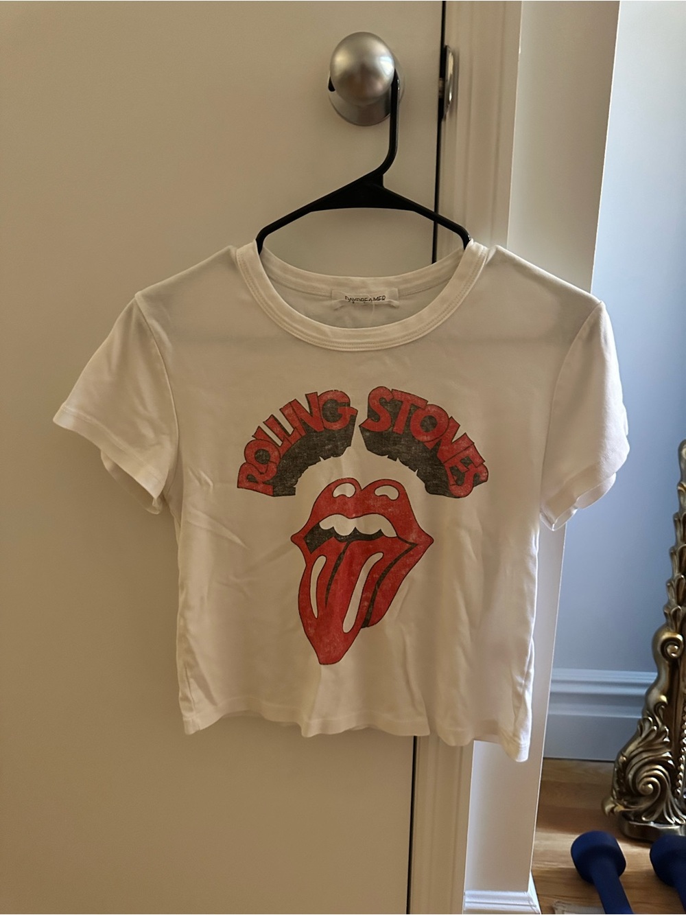 Daydreamer White Tee with Red Rolling Stones Tongue Graphic